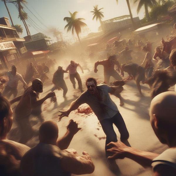 Dead Island 2 showing a massive zombie horde with intense action on Xbox Game Pass