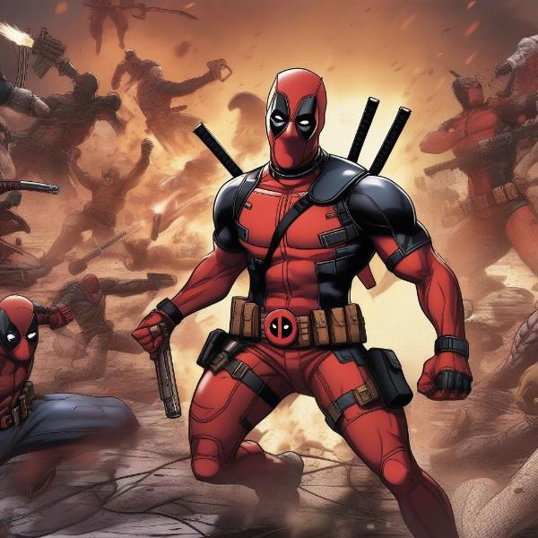 deadpool action scene showing combat with gun