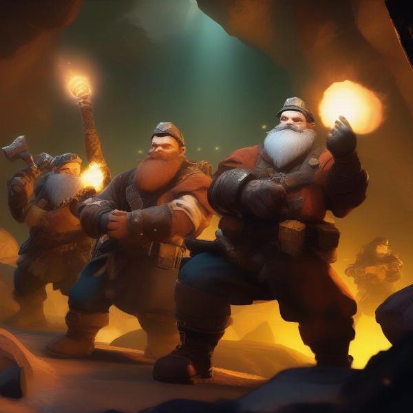 Deep Rock Galactic dwarves mining in caves showing co-op