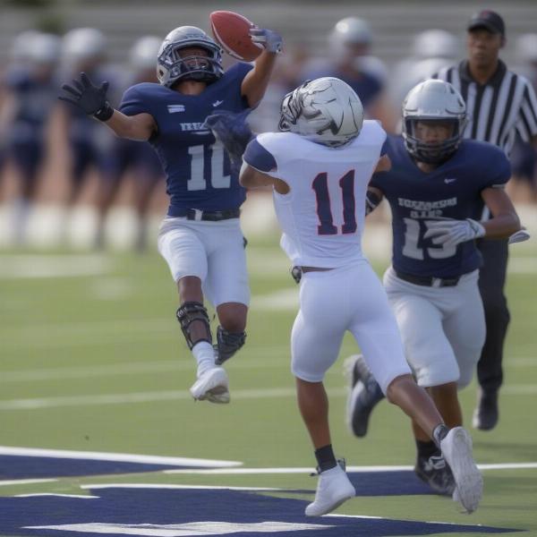 Denton Ryan football wide receiver catching ball