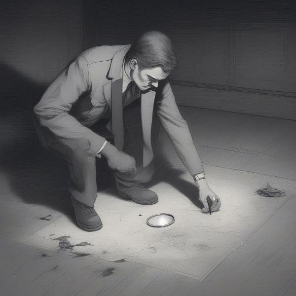 detective investigating crime scene with magnifying glass