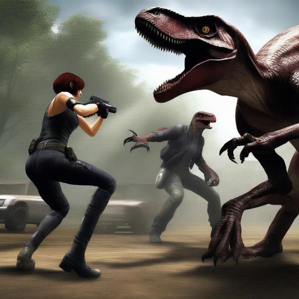 dino crisis ps1 regina battling a dinosaur