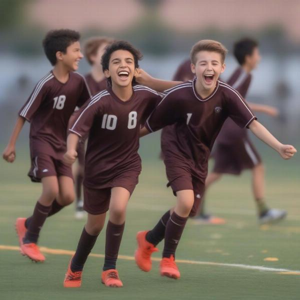 Don Bosco youth football team celebrating after a match on field