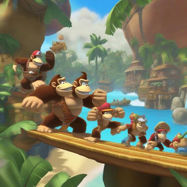 donkey kong tropical freeze gameplay showing platforming with new characters
