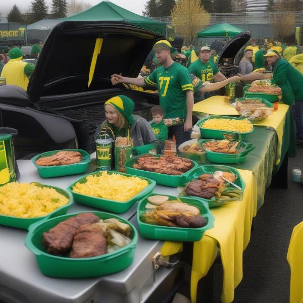 Tailgating scene before Oregon Ducks football game