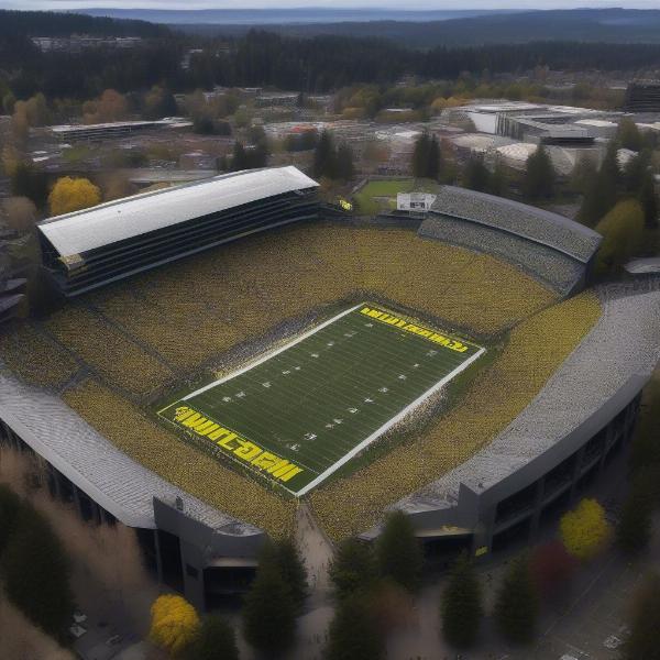Packed Autzen Stadium cheering on the Oregon Ducks