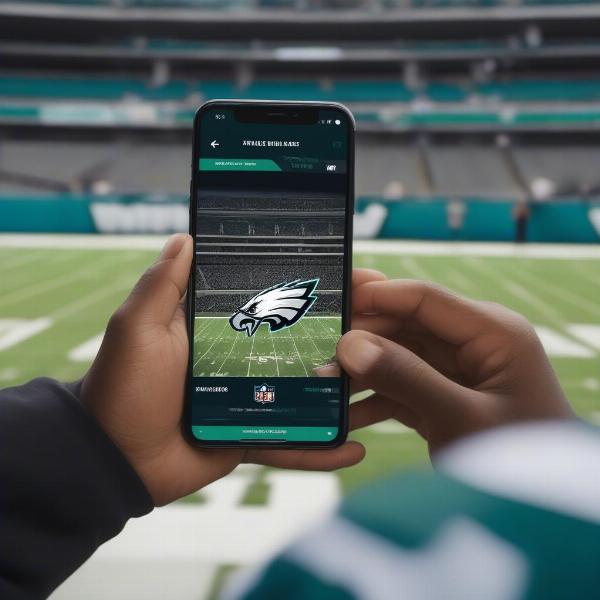 smartphone displaying eagles game streaming
