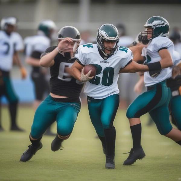 eagles players on the field during football game