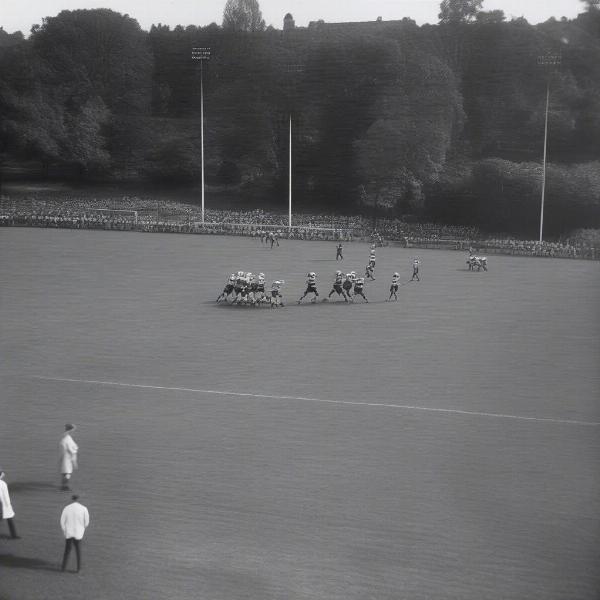 vintage football game showing two teams in action