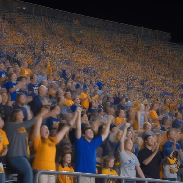 East Grand Rapids football fans cheering in the bleachers during a night game