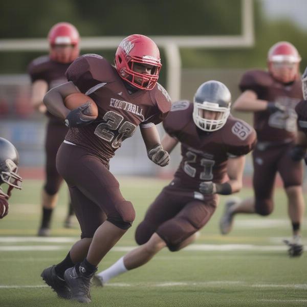 Elk River football running back breaking through the defense