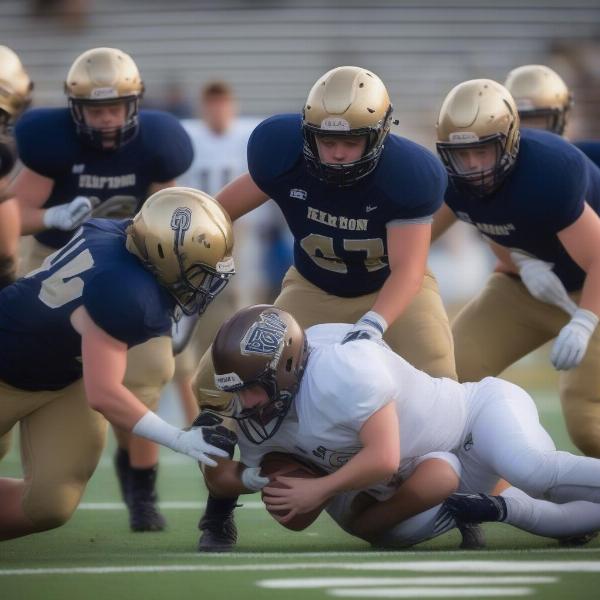 elkhorn south football game defensive team makes a crucial stop