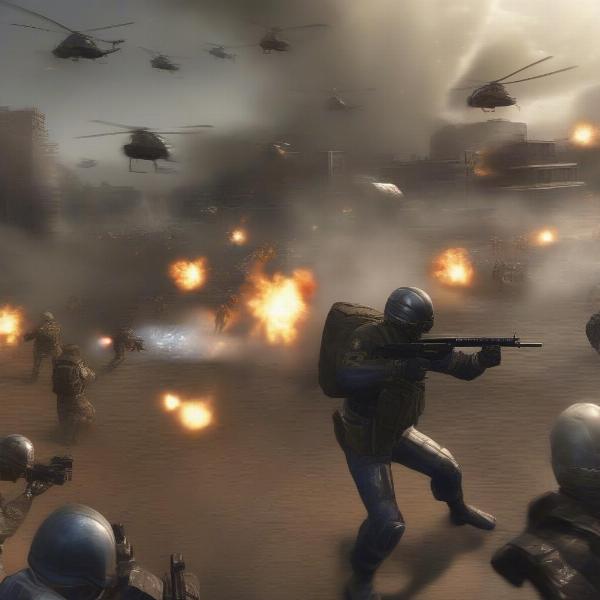 EndWar Units in fierce combat with explosions