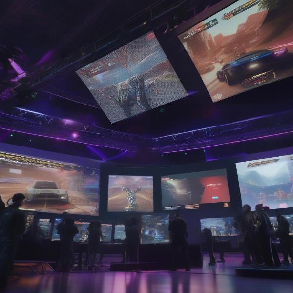 Large display showing esports tournament in progress