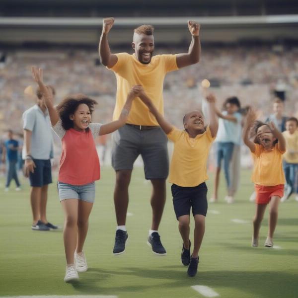 Family celebrating football game win