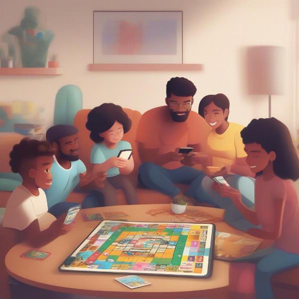 family playing board game app