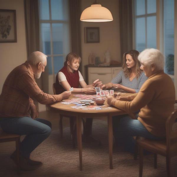 family members playing card game