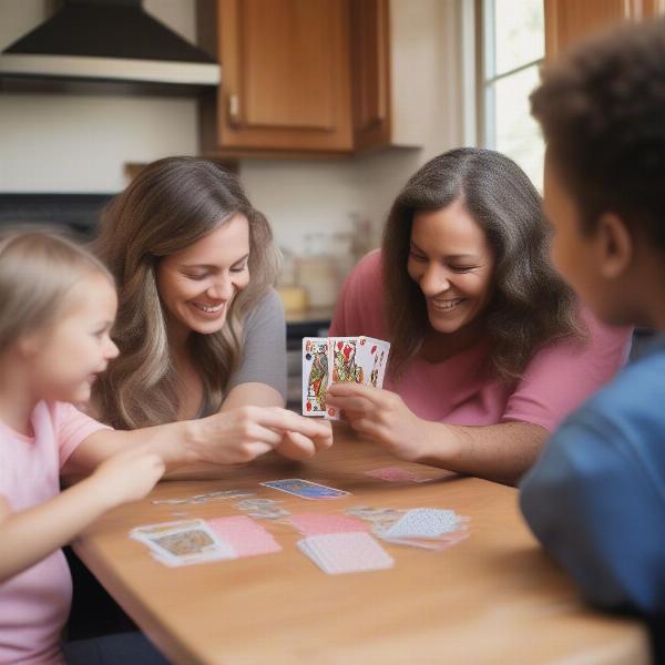 family enjoys a card game