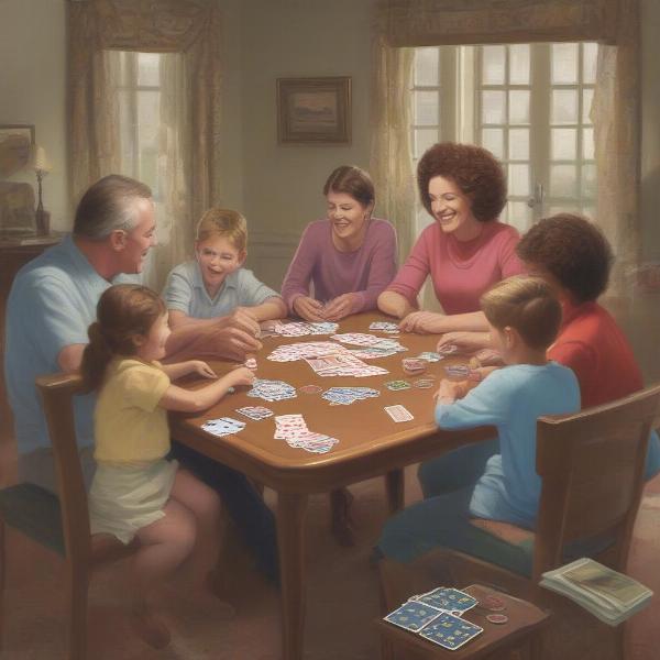 family enjoying card game