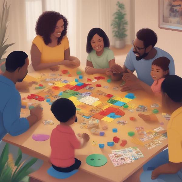 family playing board games together