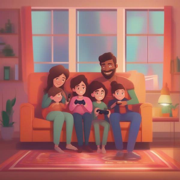 Family having fun playing console games