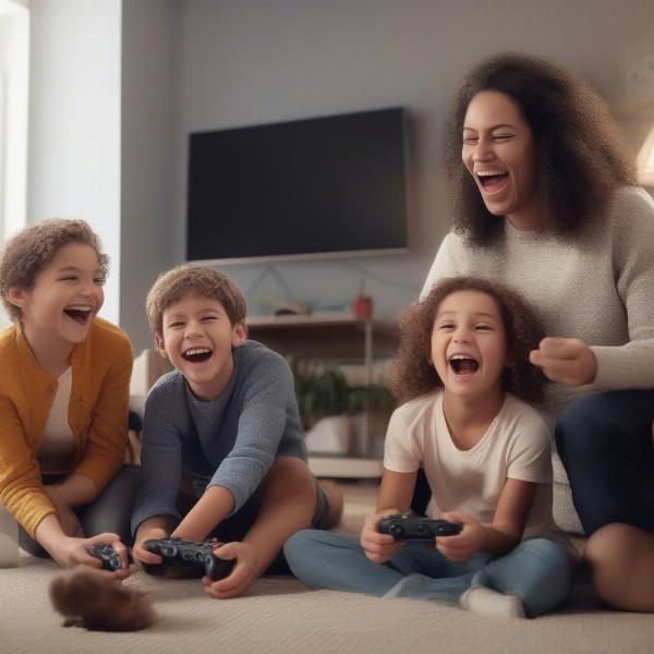 family enjoying tv games