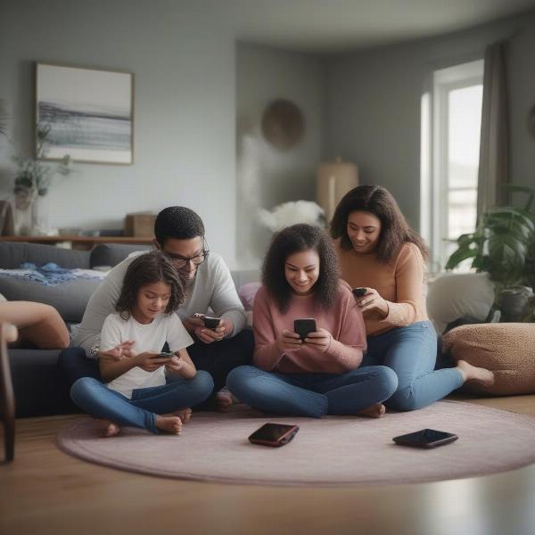 family playing games over the phone