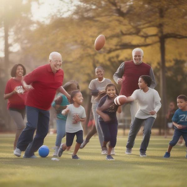 A Multi-Generational Family Playing Football Outdoors