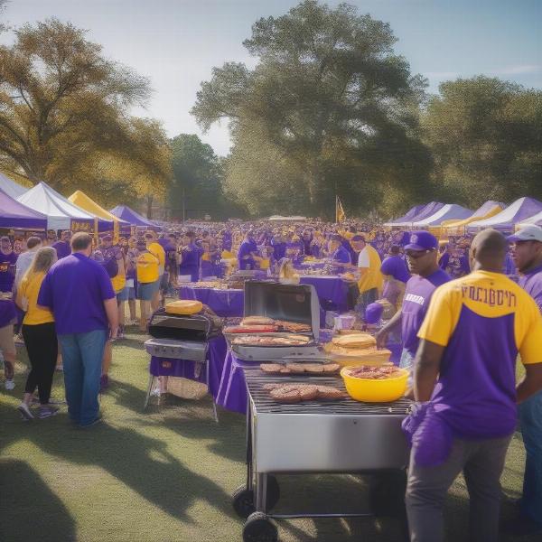 LSU and Alabama fans enjoying tailgating before the big game