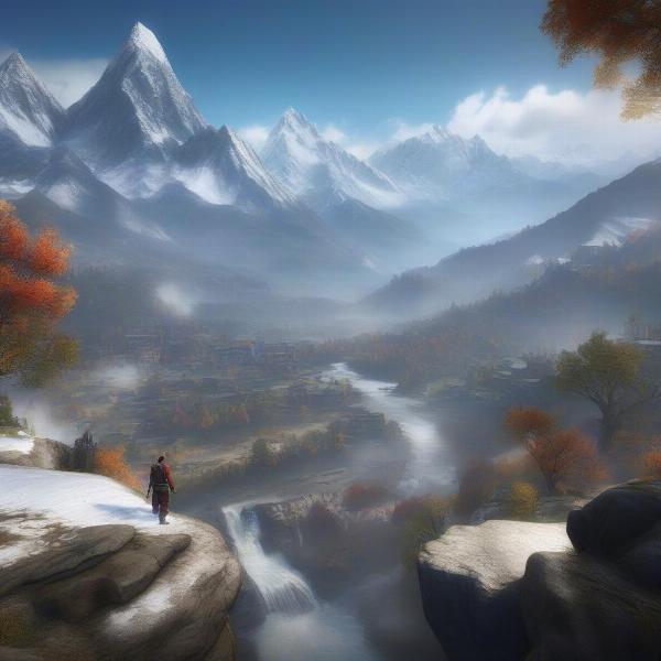 Far Cry 4 open world exploration on Xbox 360, showcasing the mountains of Kyrat