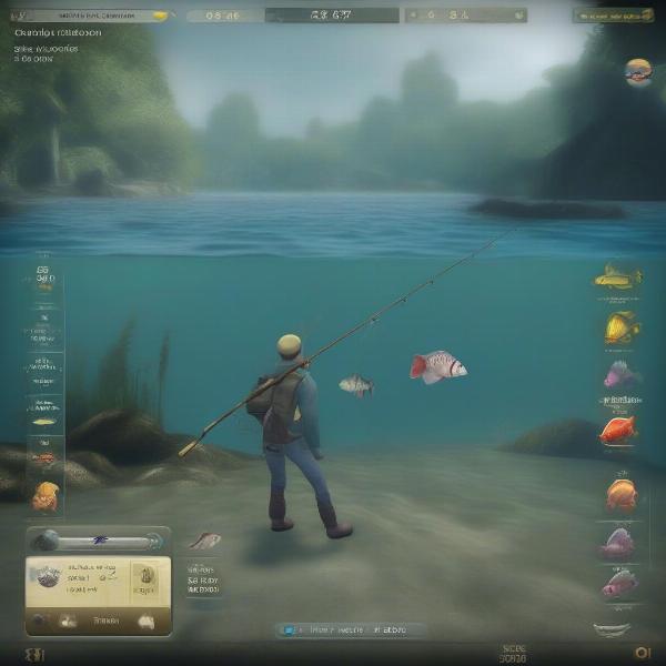 screenshot of a fishing game showcasing a player catching a long fish