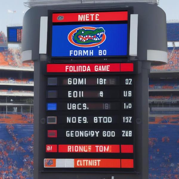 A scoreboard showing the score of a recent Florida Georgia football game