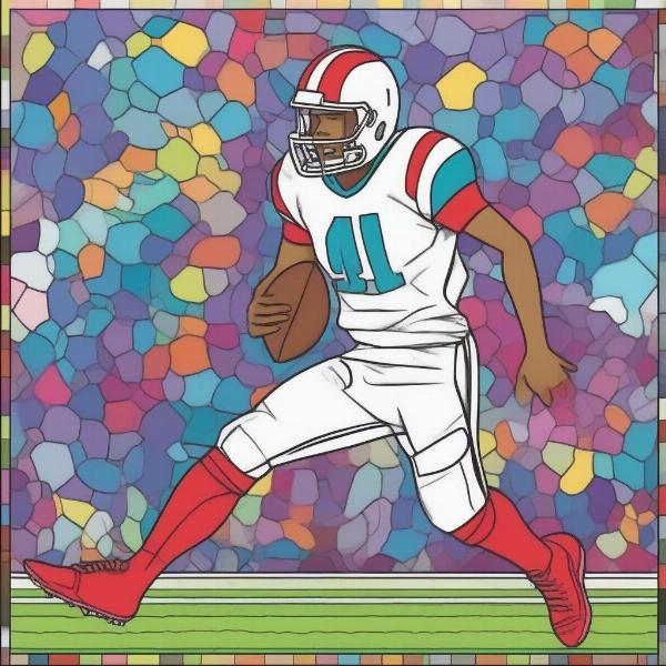 Completed colored football page with vibrant colors