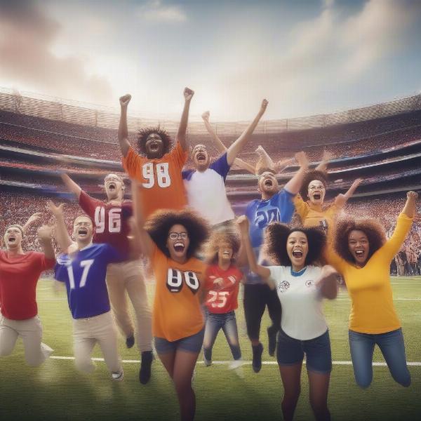 excited fans celebrating touchdown