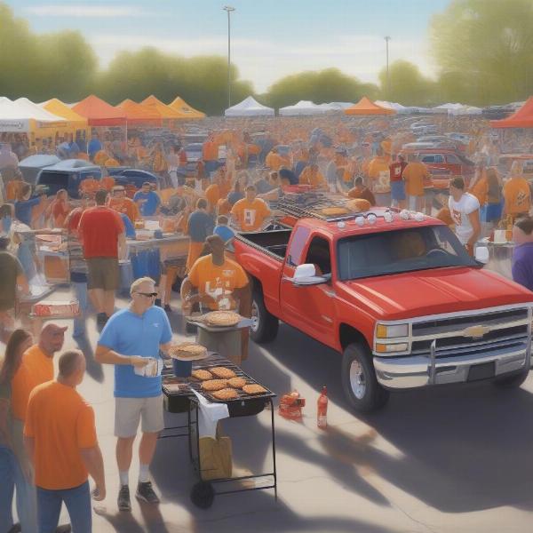 football fans tailgating before labor day game