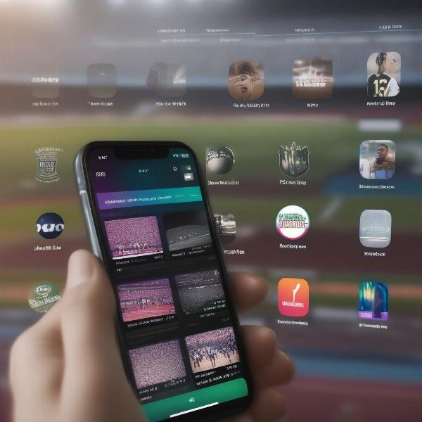 close up view of a smartphone showing a football game playlist