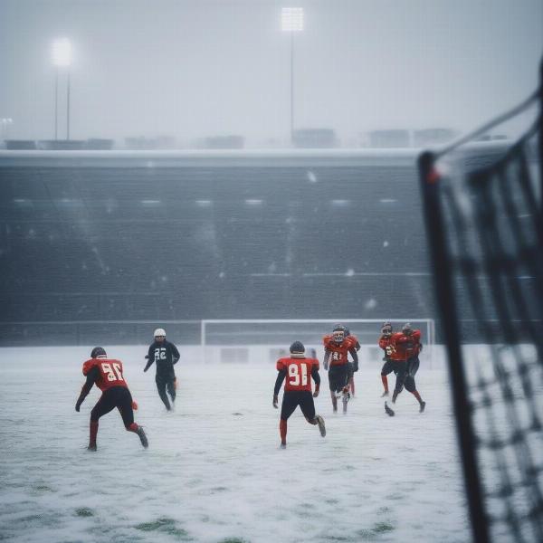 football players in snow