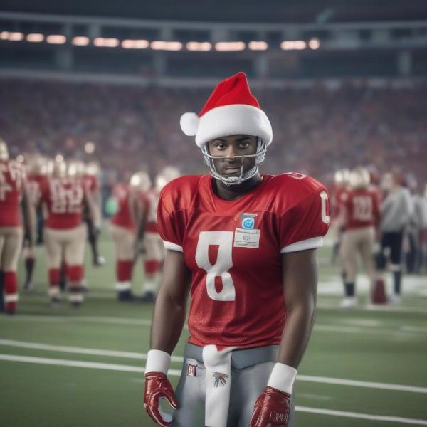 football player in christmas attire