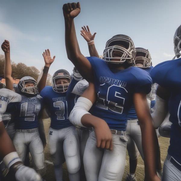 Football players celebrating a victory