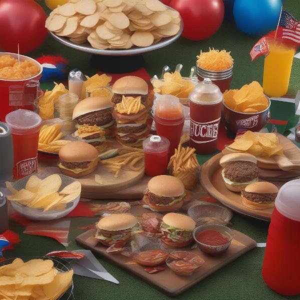 a football tailgate food setup for a game