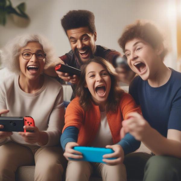 four players engaged in nintendo switch gaming