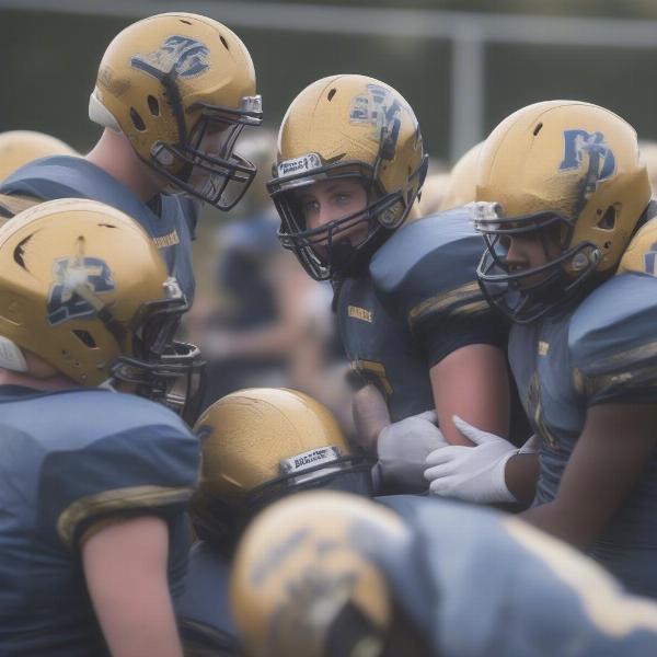 Francis Howell football team huddling during game