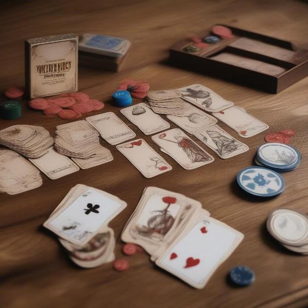 A solo game of Friday laid out with the cards and player board ready for play