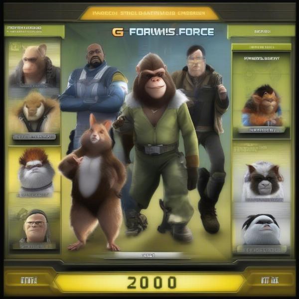 Character select screen of the G Force game on Xbox 360