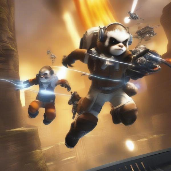 Gameplay of the G Force game on Xbox 360 showing Darwin and Mooch in action