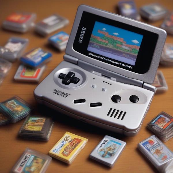 Classic Game Boy Advance console showcasing a selection of games