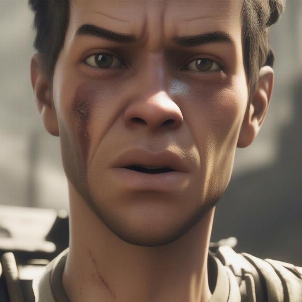 a close-up of a game character showing the intense emotional stress