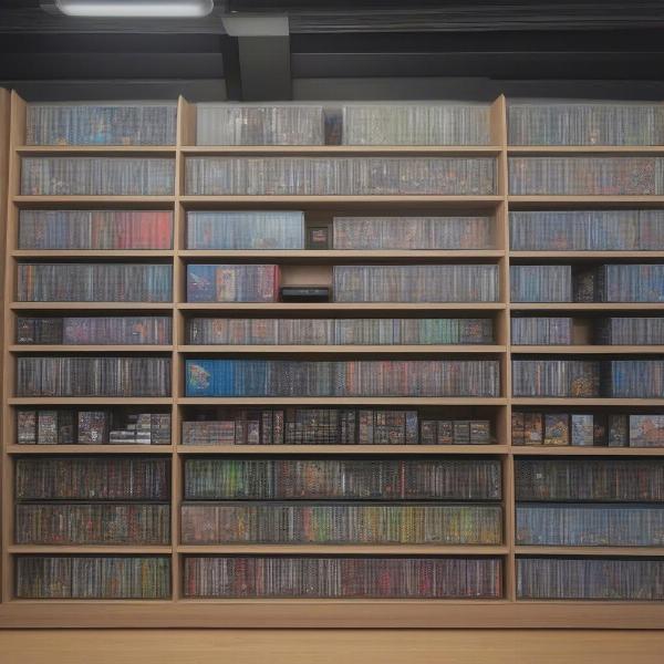 organized video game media shelf