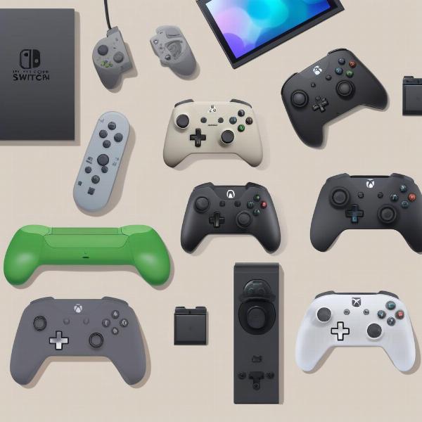 a selection of gaming consoles and their respective controllers