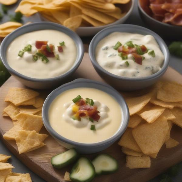 close-up various cheese dip flavors